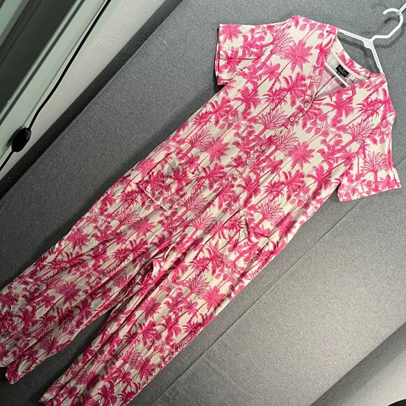 Bumblebella Dreamy Jersey Essential Wide Leg Jumpsuit Raspberry/Palm, Small - Picture 1 of 14